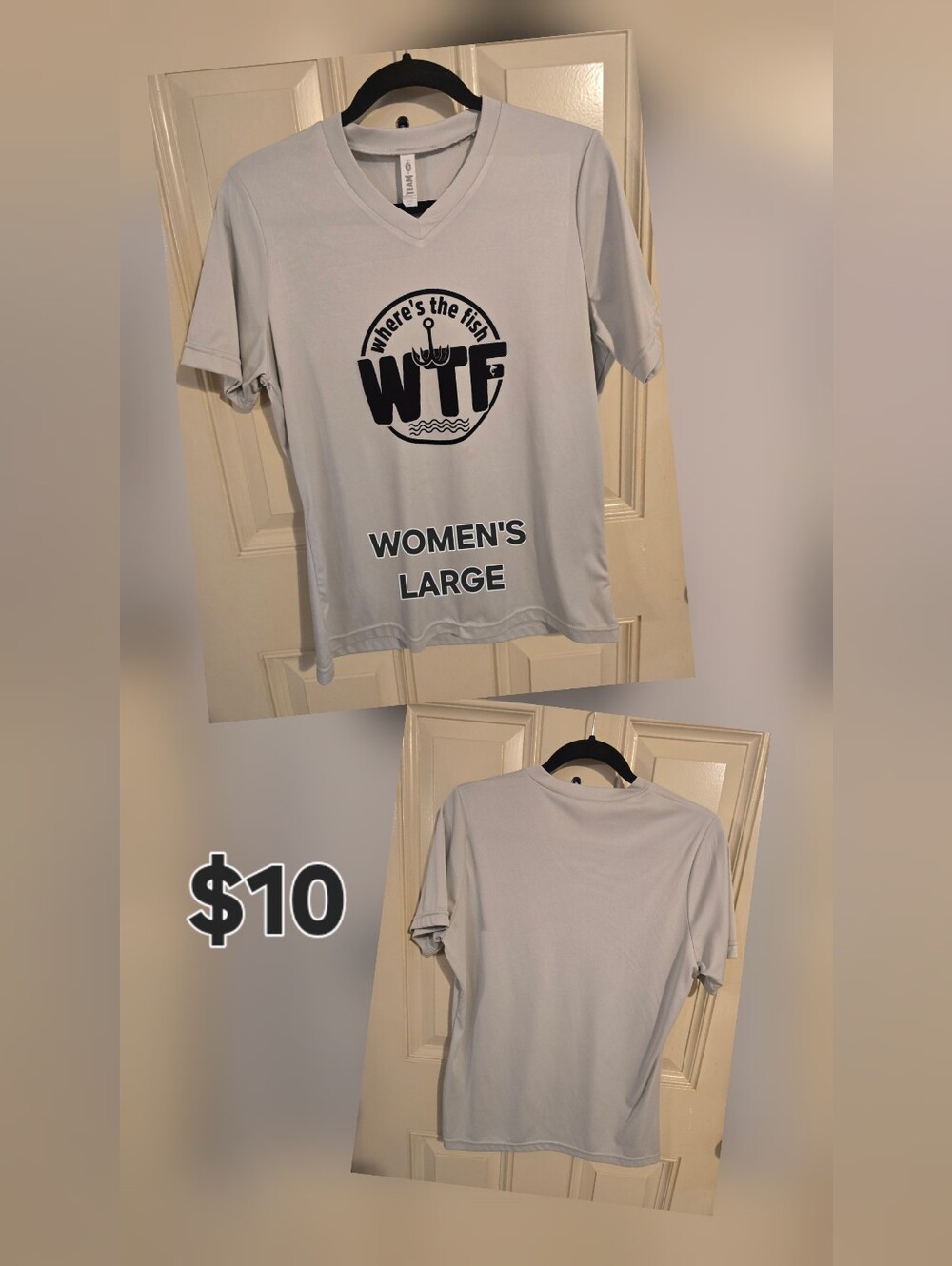 Women's Light Gray Graphic V-Neck Tee - WTF Logo